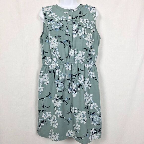 LOFT Petites Sage Green Floral Sleeveless Dress Size LP - Picture 1 of 9